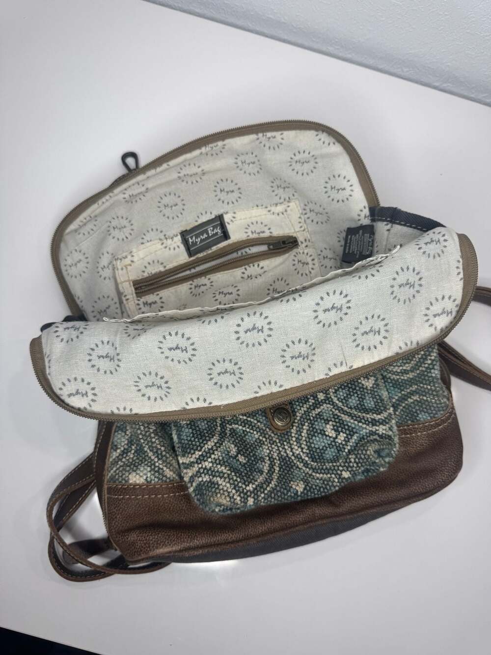 Myra Bag Solemn Upcycled Canvas and Cowhide Backpack - Picture 5 of 7